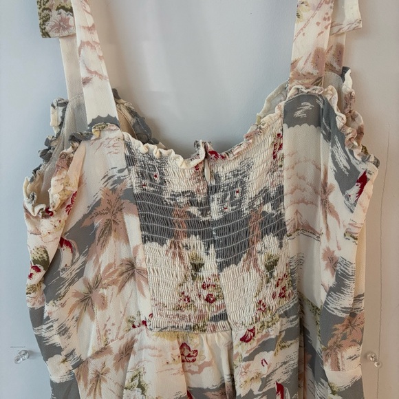reformation cream & colourful hawaiian beach themed tie strap flowy mini dress🏝️ - Picture 6 of 8